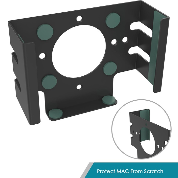 Suport metalic pentru Mac Mini M4/M4 Pro 2024, montare sub birou sau in spatele monitorului, design anti-alunecare, dimensiune maxima 10 inch