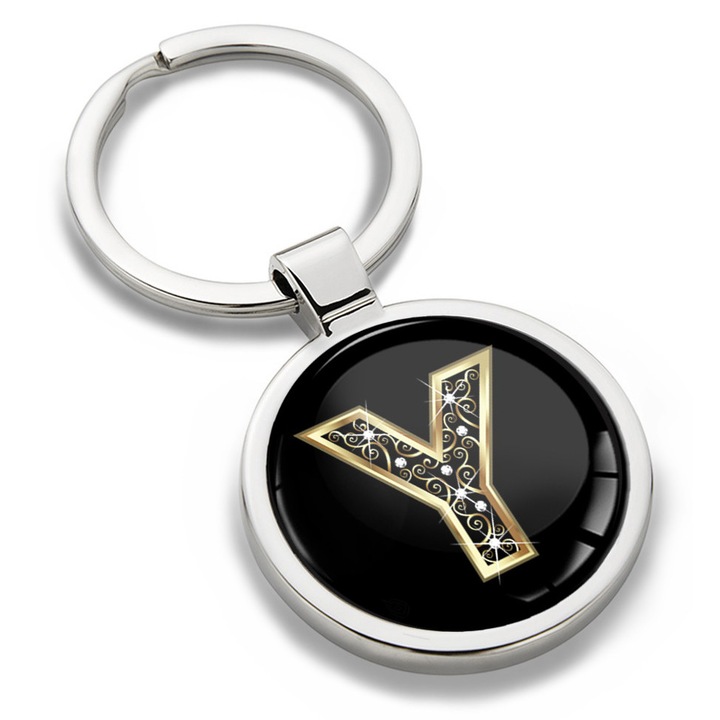 Breloc metalic cu cutie cadou, Biomar Labs, Litera Y, AZ, unisex, 3D, Negru/Auriu, KK 77