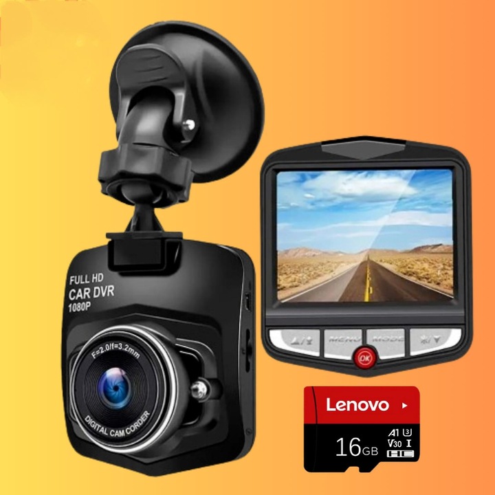 Автомобилен DVR Full HD 1080P, 16GB, 360° въртене, наблюдение на паркиране, черен