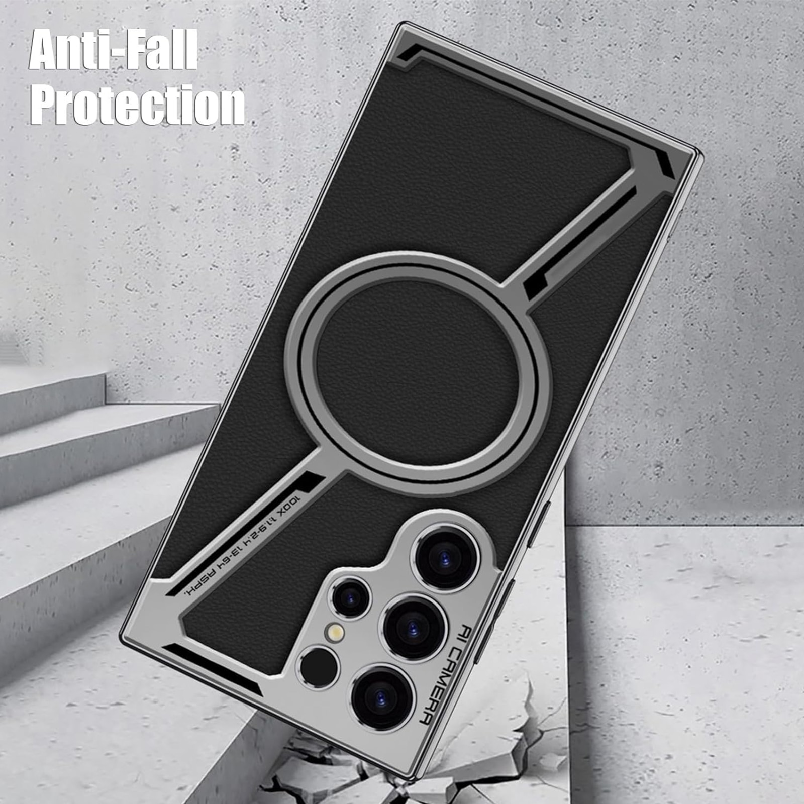 Carcasa pentru telefon TREXORA, Samsung Galaxy S25 Ultra, protectie completa, design din fibra de carbon electroplacata, neagra, compatibila cu incarcarea wireless