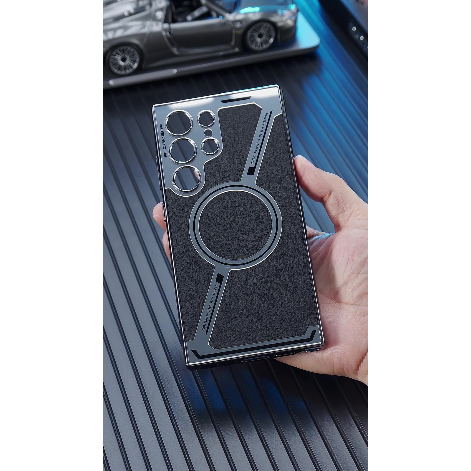 Carcasa pentru telefon TREXORA, Samsung Galaxy S25 Ultra, protectie completa, design din fibra de carbon electroplacata, neagra, compatibila cu incarcarea wireless