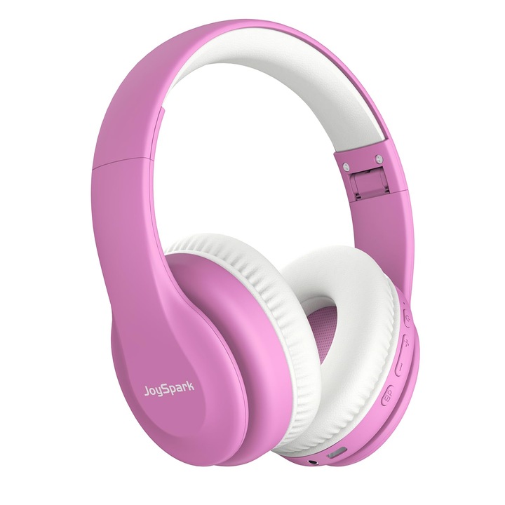 Joyspark Bluetooth fejhallgató gyerekeknek, fülre helyezhető fejhallgató 85/94Db hangerőkorláttal, 60 óra lejátszási idő, Bluetooth 5.3, beépített mikrofon (rózsaszín)