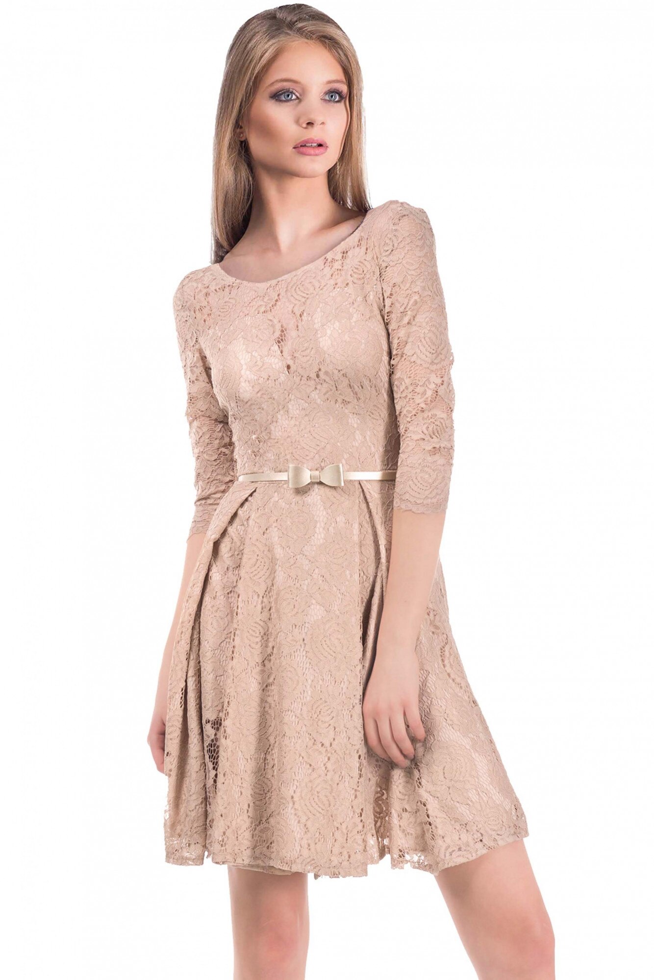 Rochie Cu Pliuri Natasa, Bej