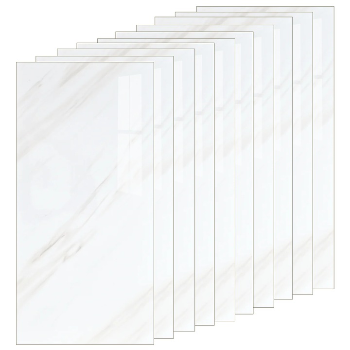 Set 60x Tapet Marmura Premium 3D Teno®, suprafata acoperire 10.8 mp, autoadeziv, waterproof, usor de montat, design modern, 30x60 cm, model 55, alb