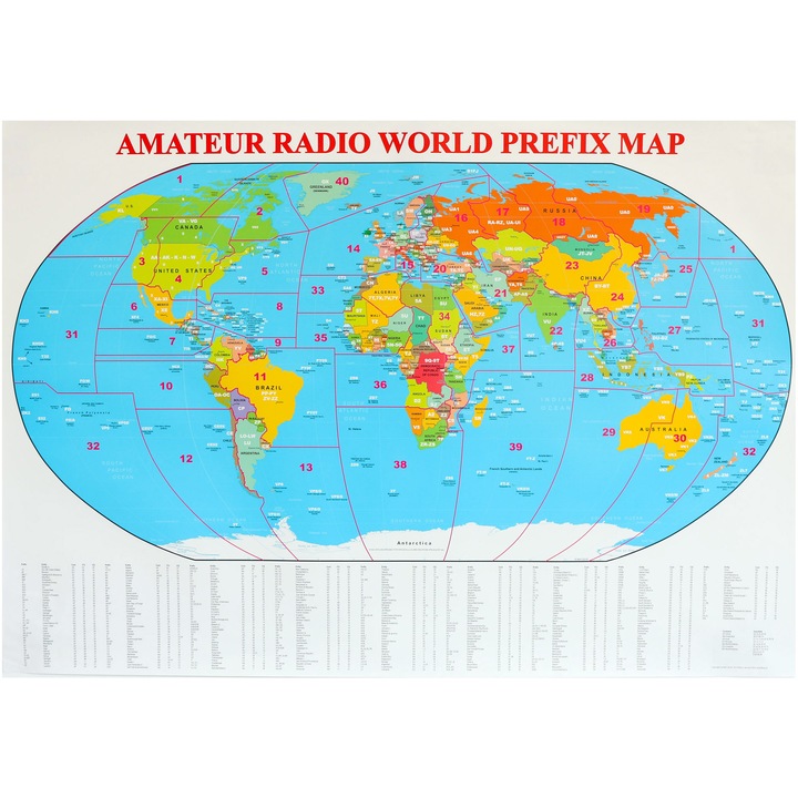 Harta de perete DXCC, 2025, 68x98cm, hartie mata 150g, set in tub de protectie