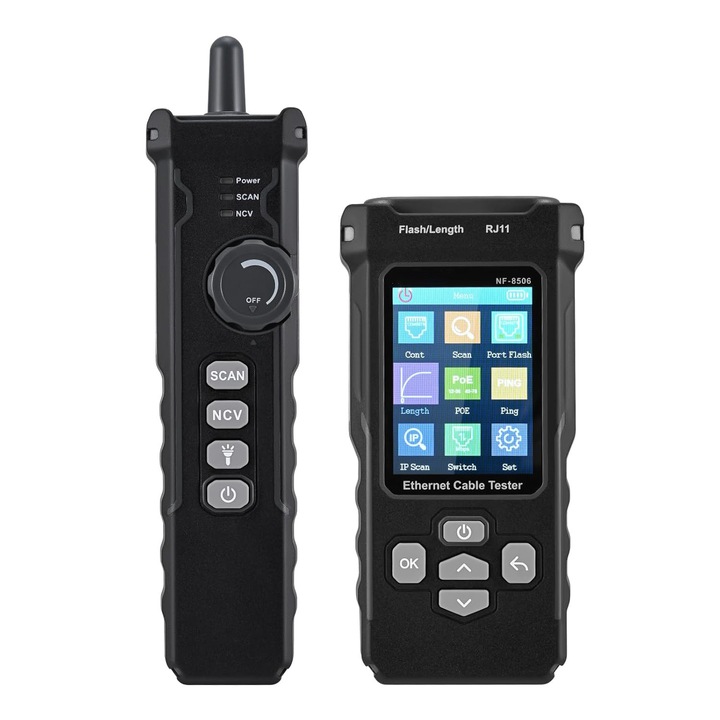 Мултифункционален кабелен тестер, WALALLA, NF-8506, измерване на дължина, PoE тест, черен, 200x50x33mm
