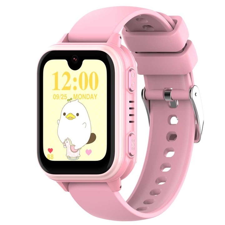Ceas SmartWatch GPS Copii LUMAUDiO® Cybex, Slot SIM 4G, Monitorizare GPS, Ecran AMOLED 1.78", Camera HD, Apel Video, Buton SOS, Mod Scoala, GeoFence, Monitorizare Spion, Roz