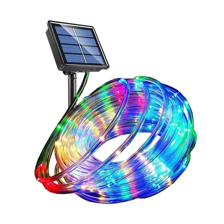 Sistem de iluminat exterior cu energie solara 100 LED, 12m, color