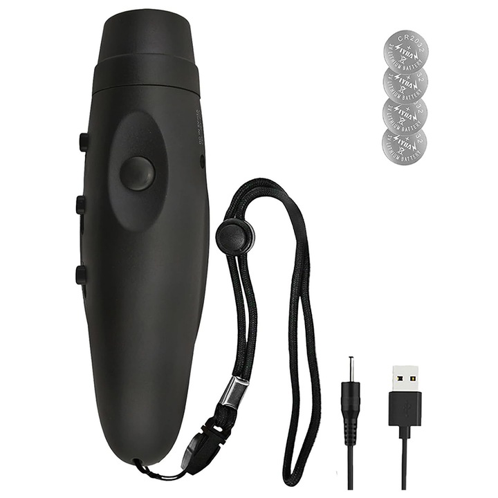 Fluier electronic cu snur, Rqiurpn, 3 tonuri, 120-150dB, design oval, incarcabil, negru