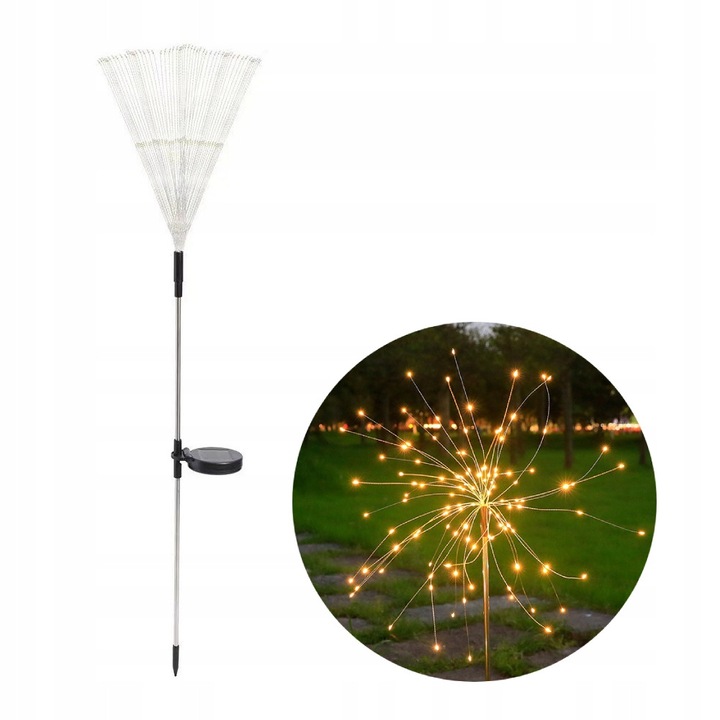 Lampa solara LED, 200 diode, efect de artificii, alb cald, 90cm