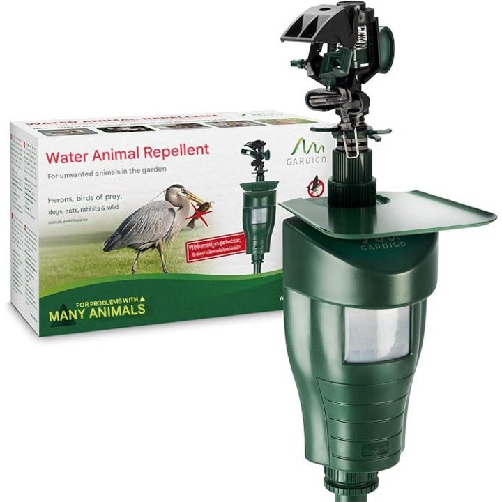 Repelent aparat cu baterii pentru animale cu jet de apa, anti pasari, caini, pisici, animale salbatice, raza de actiune reglabila pana la 10 m, dispozitiv de indepartare a animalelor pentru protejarea straturilor de apa sau iazul si gradina