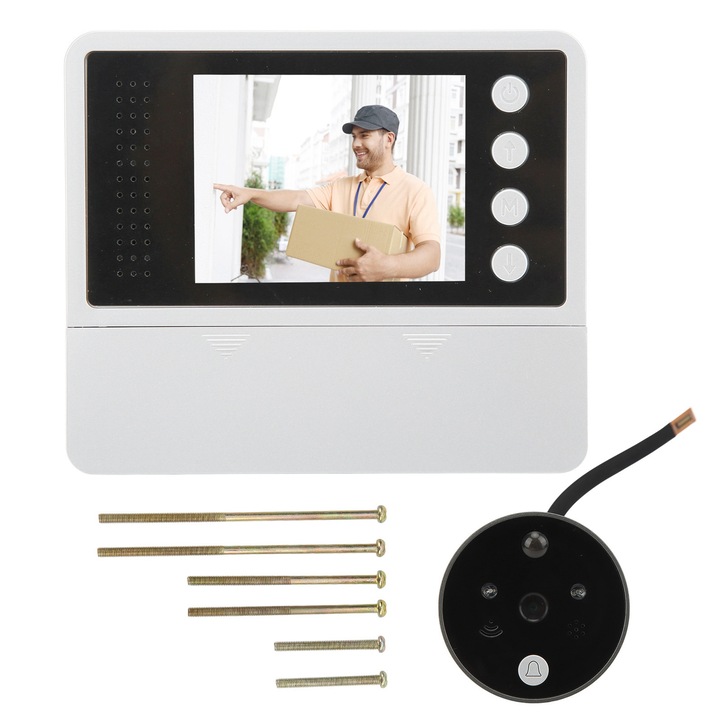 Vizor digital pentru usa, vizor video, camera cu sonerie, 4 tonuri de apel, viziune nocturna, interfon bidirectional pentru case, apartamente si birouri