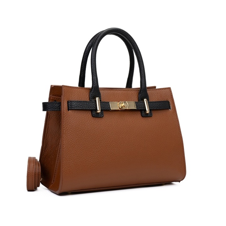 Poseta Piele Louise - Coniac Negru, Geanta Office din Piele Naturala, Geanta, Genti