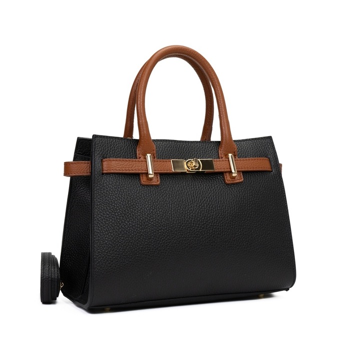 Poseta Piele Louise - Negru Coniac, Geanta Office din Piele Naturala, Geanta, Genti