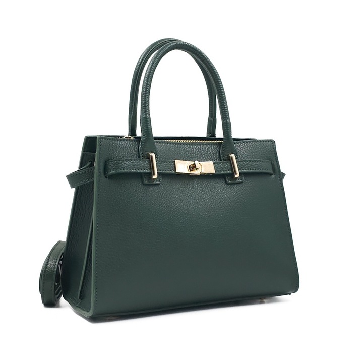 Poseta Piele Louise - Verde Inchis, Geanta Office din Piele Naturala, Geanta, Genti