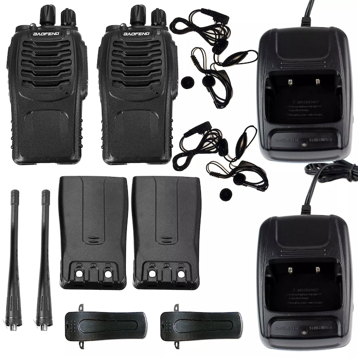 2 db-os Baofeng BF-888 rádió készlet, 16 csatorna, 2W, 400-470 MHz, 110x50x32mm