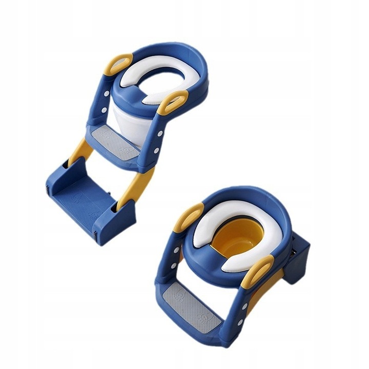 Olita cu scara 3 in 1, albastră cu elemente galbene, 55x35x58cm