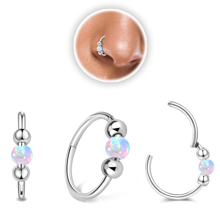 Cercei nas, TREXORA, stil conch, otel inoxidabil, 8mm, argintiu