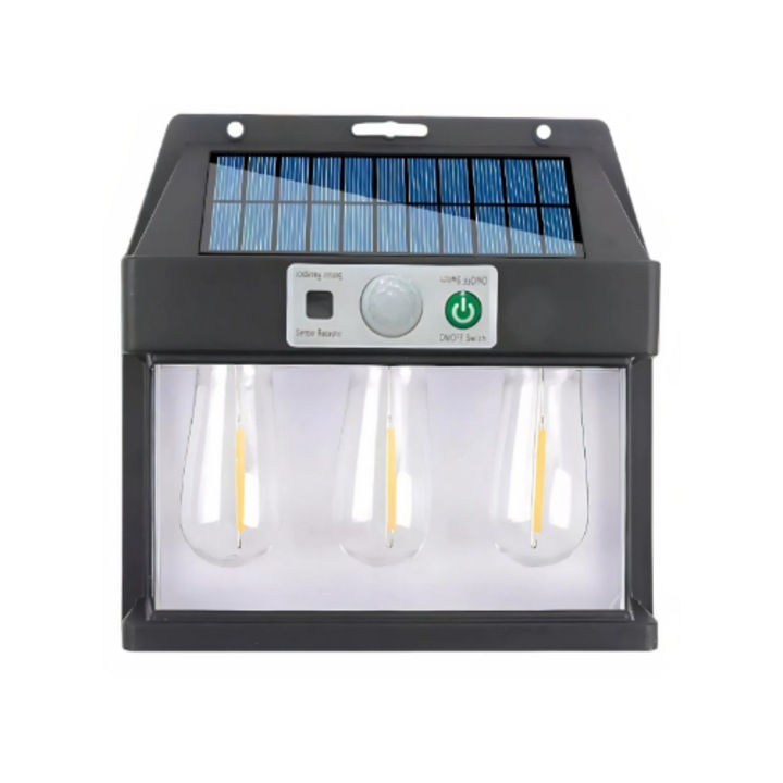 Соларна LED стенна лампа със сензор за движение 15x16см, с 3 крушки