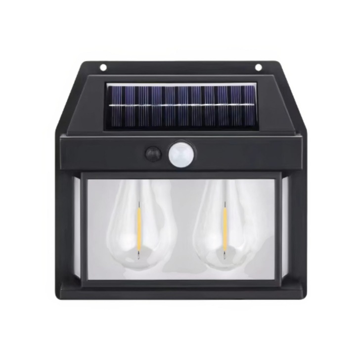 Соларна LED стенна лампа със сензор за движение 16x17 см, с 2 крушки