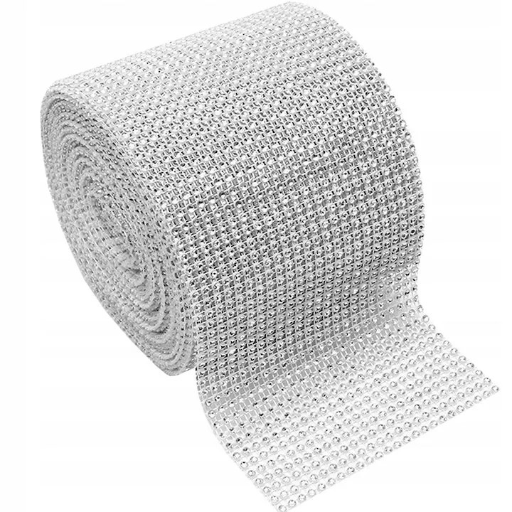 Banda Decorativa Cu Zirconii, NowArt, 12 cm Latime, 9 M Lungime, Diametru Zirconii 4 Mm, Utilizare Universala Pentru Decoratiuni., Rezistent La Apa, Usor, De Inalta Calitate, Argintiu