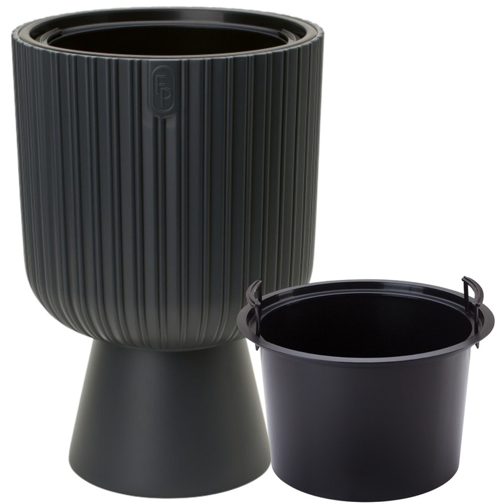 Ghiveci rotund, Keli, Mika 40 pe picior, Antracit, 38.5x58cm