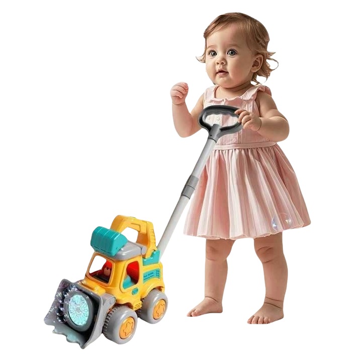 Carucior cu bule pentru copii, lumina LED, dezvolta abilitati motorii, reincarcabil, galben