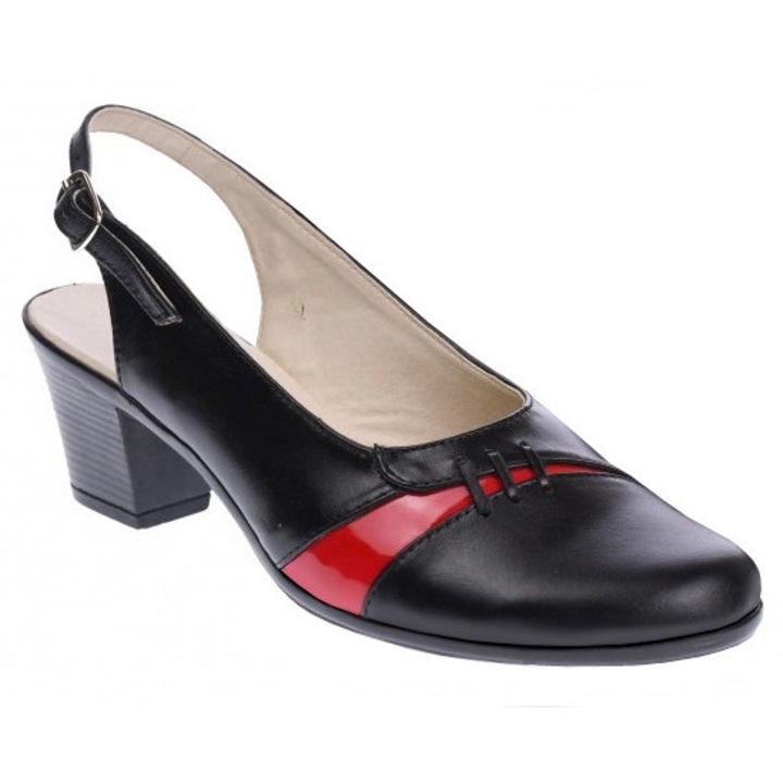 Pantofi dama decupati din piele naturala cu toc de 6cm model 200492, Rosu/Negru