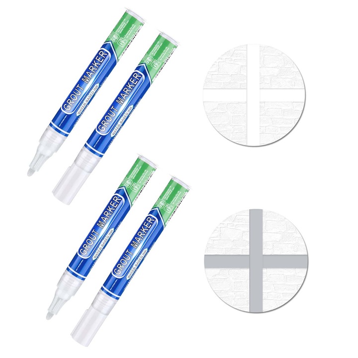 Комплект от 4 маркера за шпакловка, TREXORA, бързосъхнещи, за запълване на пукнатини, бяло/сиво