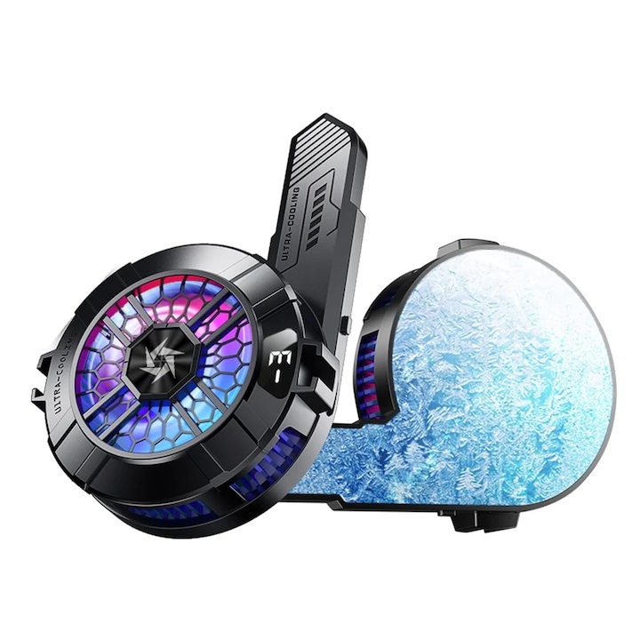 Mobiltelefon hűtő, ZGGZERG, 7W, 4500 rpm, RGB világítás, Azonnali hűtés, Csendes, USB Type-C, Mágneses tapadású kialakítás, Univerzális, Játékhoz és Túlmelegedés Ellen, ABS+Alumínium ötvözet, 96,5*66,5*22,5mm, Fekete