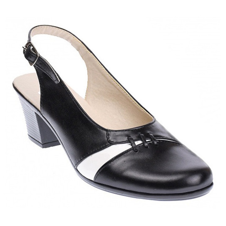Pantofi dama decupati din piele naturala cu toc de 6cm model 200492, Alb/Negru