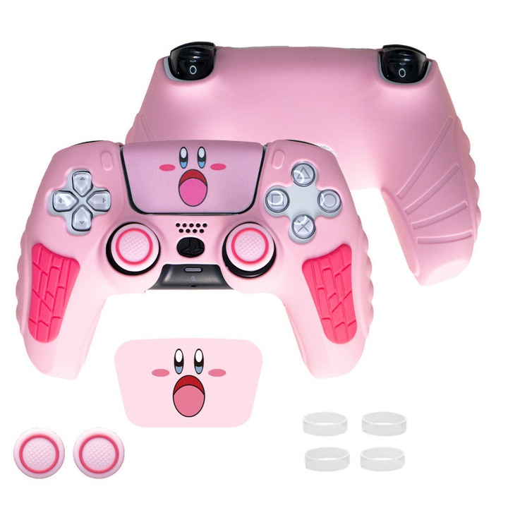 PS5 szilikontok, rajzfilm Kirby, csúszásgátló kialakítás, izzadságálló kialakítás, 2 joystick borítás és 4 joystick védő készlet, rózsaszín (A001)