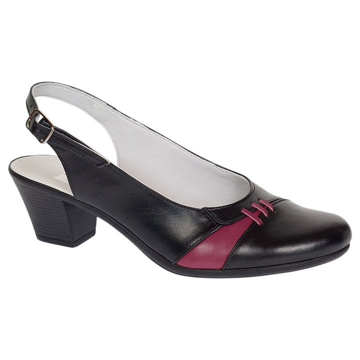 Pantofi dama decupati din piele naturala cu toc de 6cm model 200492, Negru/Bordeaux