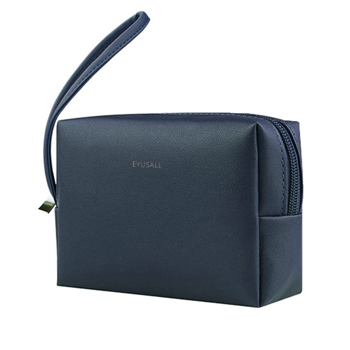 Utazótáska, EYUSALL, Vízálló és karcálló, Cipzárral, Hordozható, PU bőr, 15 x 11 cm, kék