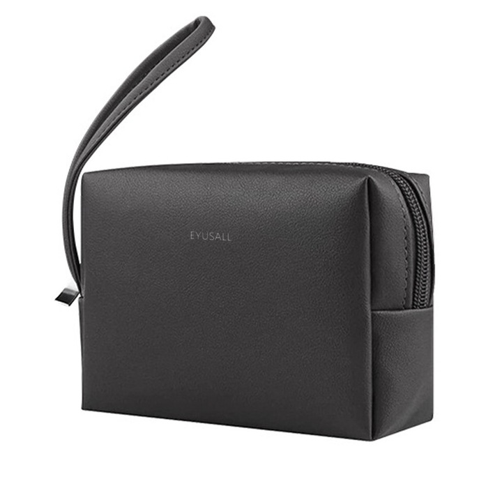 Utazótáska, EYUSALL, Vízálló és karcálló, Cipzárral, Hordozható, PU bőr, 15 x 11 cm, fekete