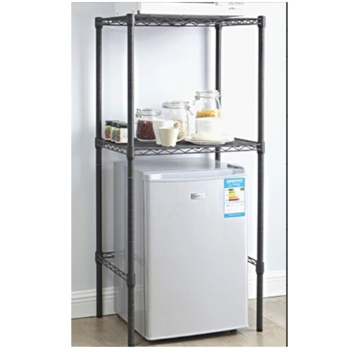 Uptyia fém polc a hűtőszekrény felett, 3 magasságban állítható polccal, rendezővel kis hűtőszekrényhez, 40x59x144cm, fekete, Metal 3