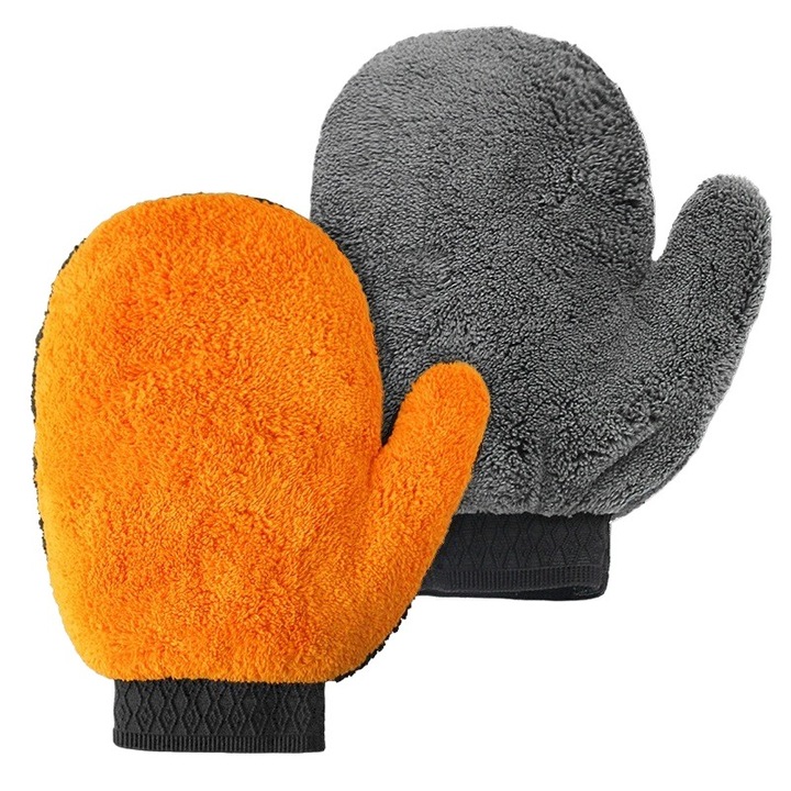 Autómosó kesztyű, mikroszálas, puha, kétoldalas, nedvesen vagy szárazon használható, karcolásmentes, 25x20cm, narancs-szürke