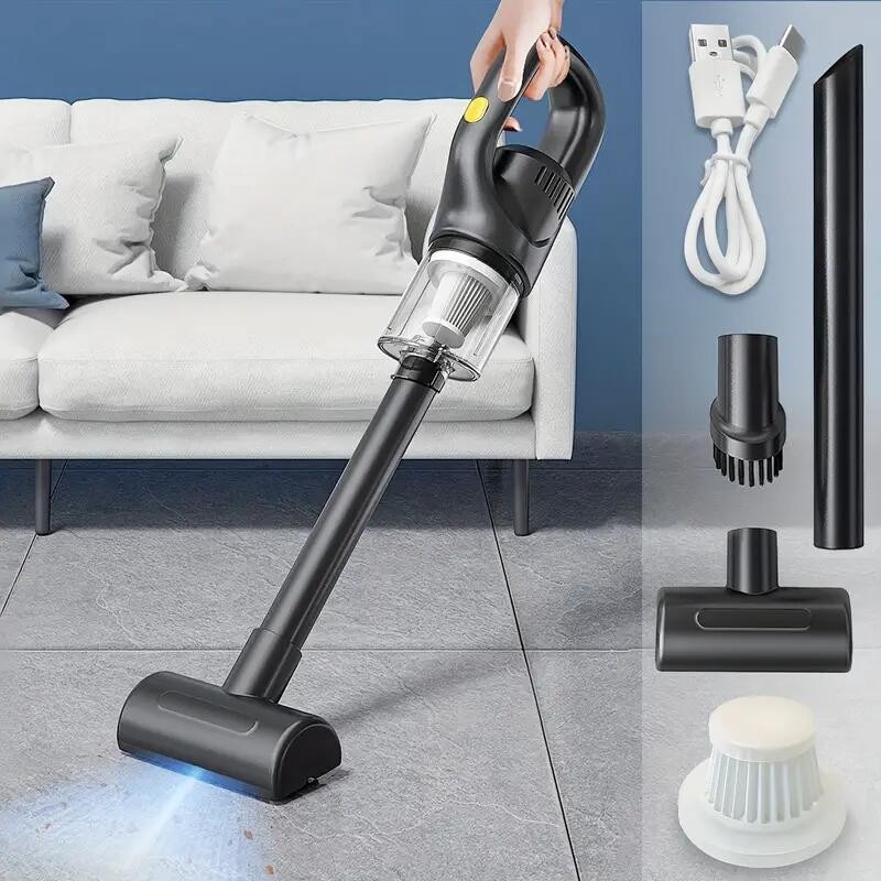Aspirator portabil, fara fir, 120W, incarcare USB, autonomie 45 min, negru, 16.5 cm
