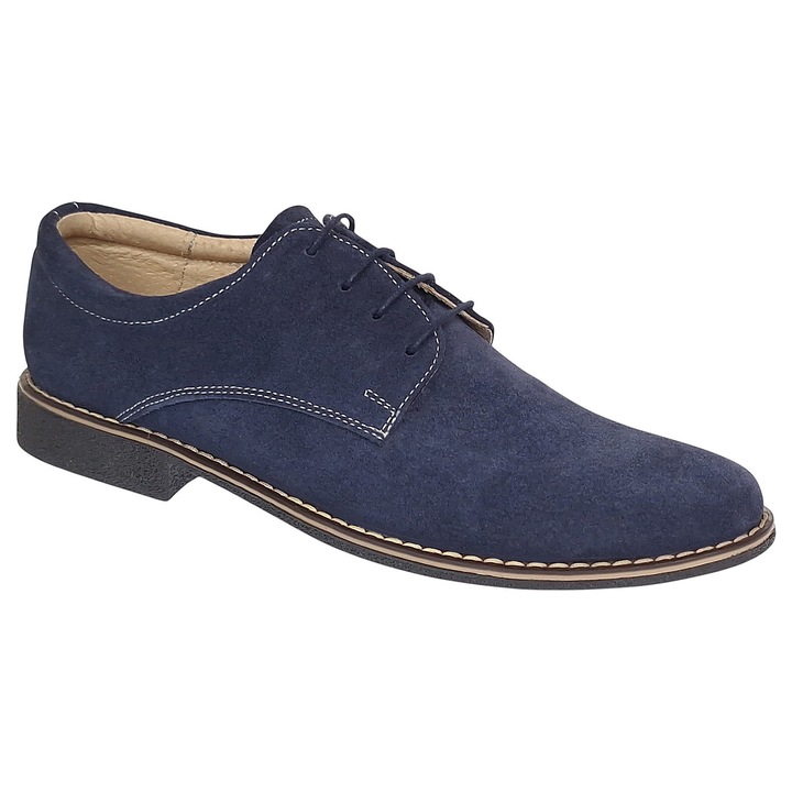 Pantofi barbati casual din piele naturala intoarsa - Model bleumarin PAVELBLM2 - Marimea 37