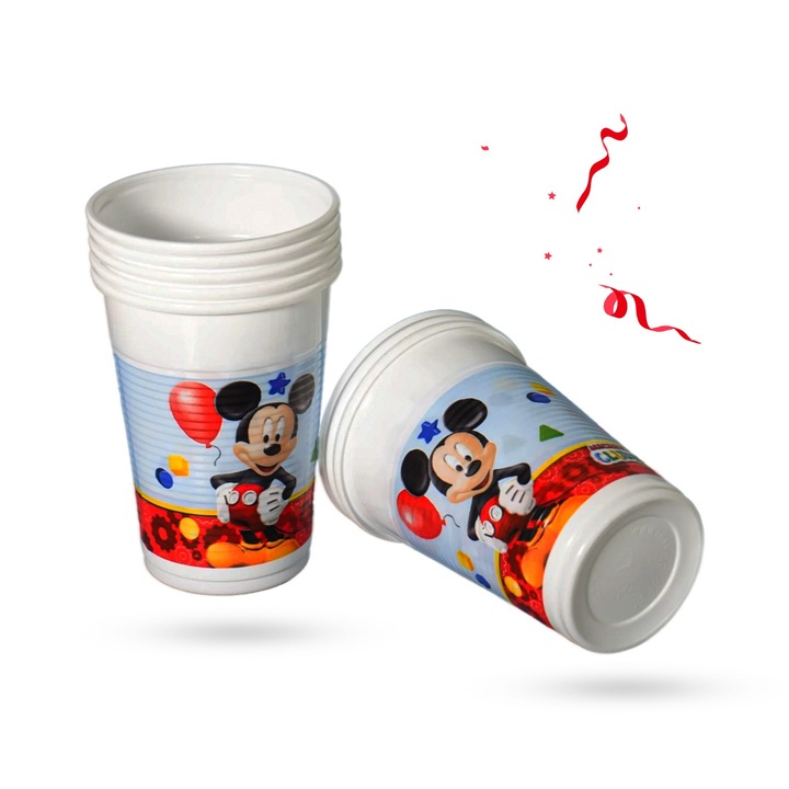 ANTBRO® Pahare de Petrecere Mickey Mouse – 200ml, Set 6 Bucati, Petrecere Cu Stil Disney