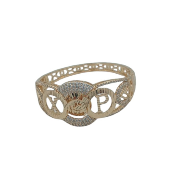 Bratara fixa din Cupru placat cu aur 24k si pietre de Zirconiu Adria diametru 5,3 cm