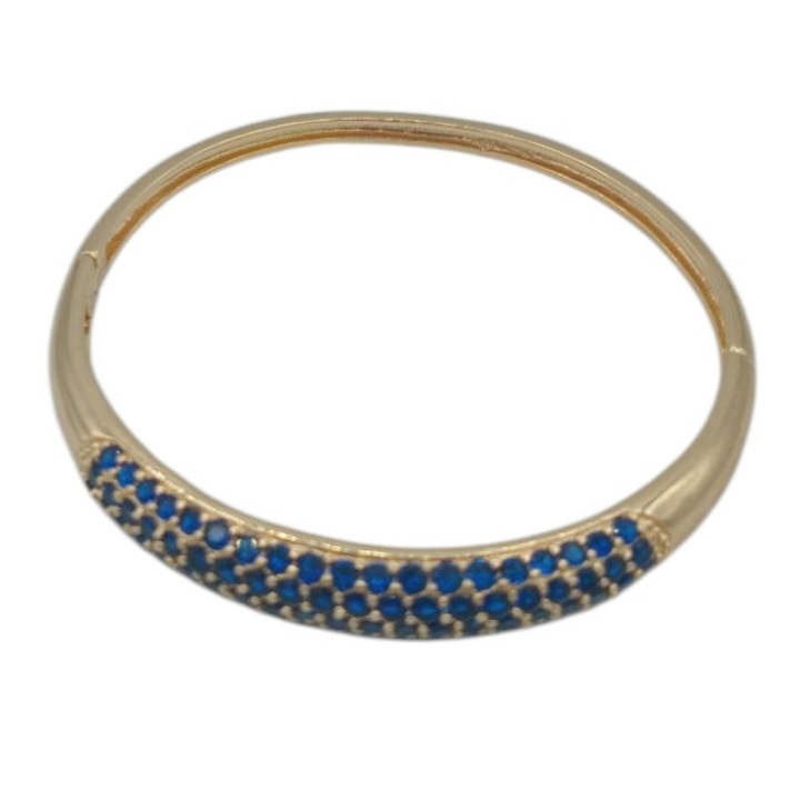 Bratara fixa din Cupru placat cu aur 24k si pietre de Zirconiu albastre Alexandra 5,8 cm