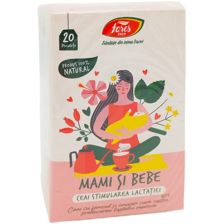 Ceai Stimularea Lactatiei, galactogog natural pentru alaptare si calmarea colicilor, 20 plicuri, Laboratoarele Fares Orastie