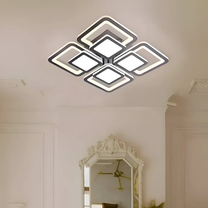 LED полилей с дистанционно управление SUSAN, 77W, 4 квадрата, студена/топла/неутрална светлина, димируем, черен