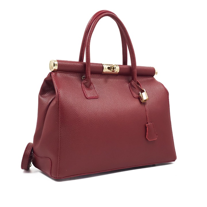 Poseta Piele Jennifer - Visiniu, Geanta Office din Piele Naturala, Geanta, Genti