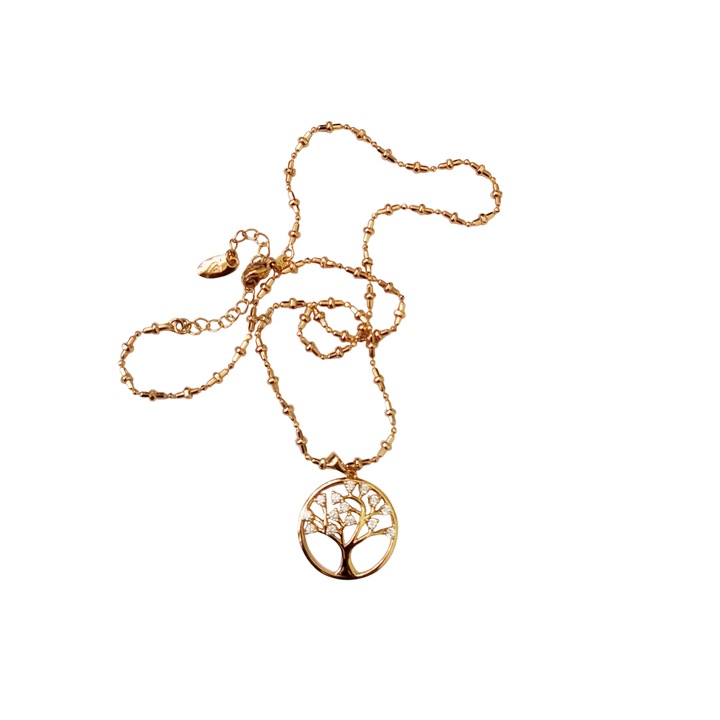 Колие с висулка „Дървото на живота“, позлатено с 18-каратово злато и цирконий. Без никел