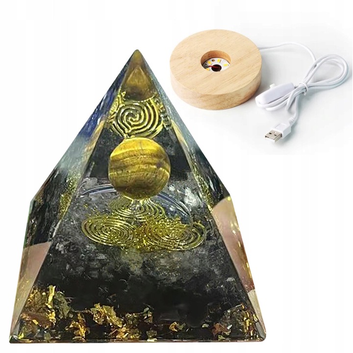 Orgon piramis LED-del, 5x5cm, kristályokkal és ásványokkal, komplett készlet