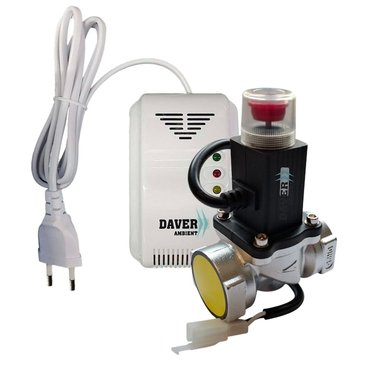 Sistem detectie gaz cu un senzor cu alimentare la 220V/50Hz si o electrovalva de gaz de 1"cu comanda la 12V, Daver
