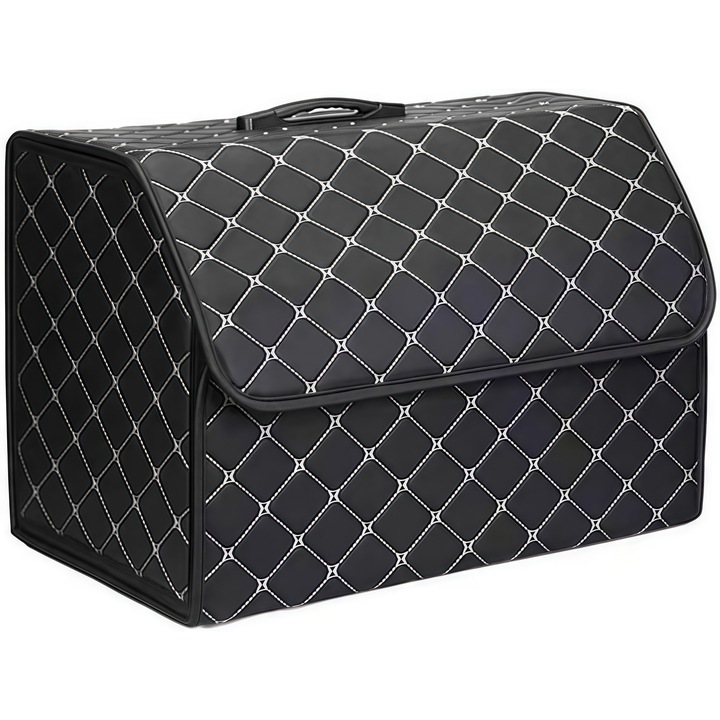 Autós csomagtartó tárolódoboz, Wacorresi, prémium autós csomagtartó-rendező, fogantyúval, nagy kapacitású, vízálló és szennyeződésálló, kopásálló és praktikus, multifunkcionális, összecsukható, tartós, 42x32x30cm, fekete