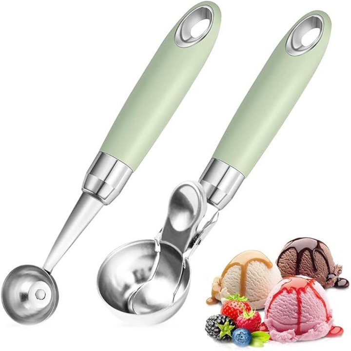 Set 2 linguri pentru inghetata gourmet, Hokretme, 20cm, otel inoxidabil, maner confortabil